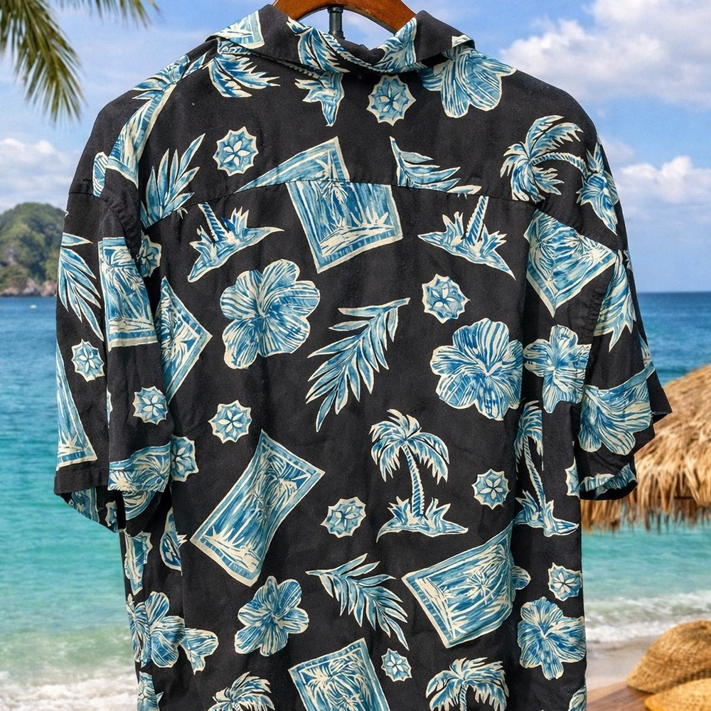 Tropical Black and Blue Casual Button Down Shirt